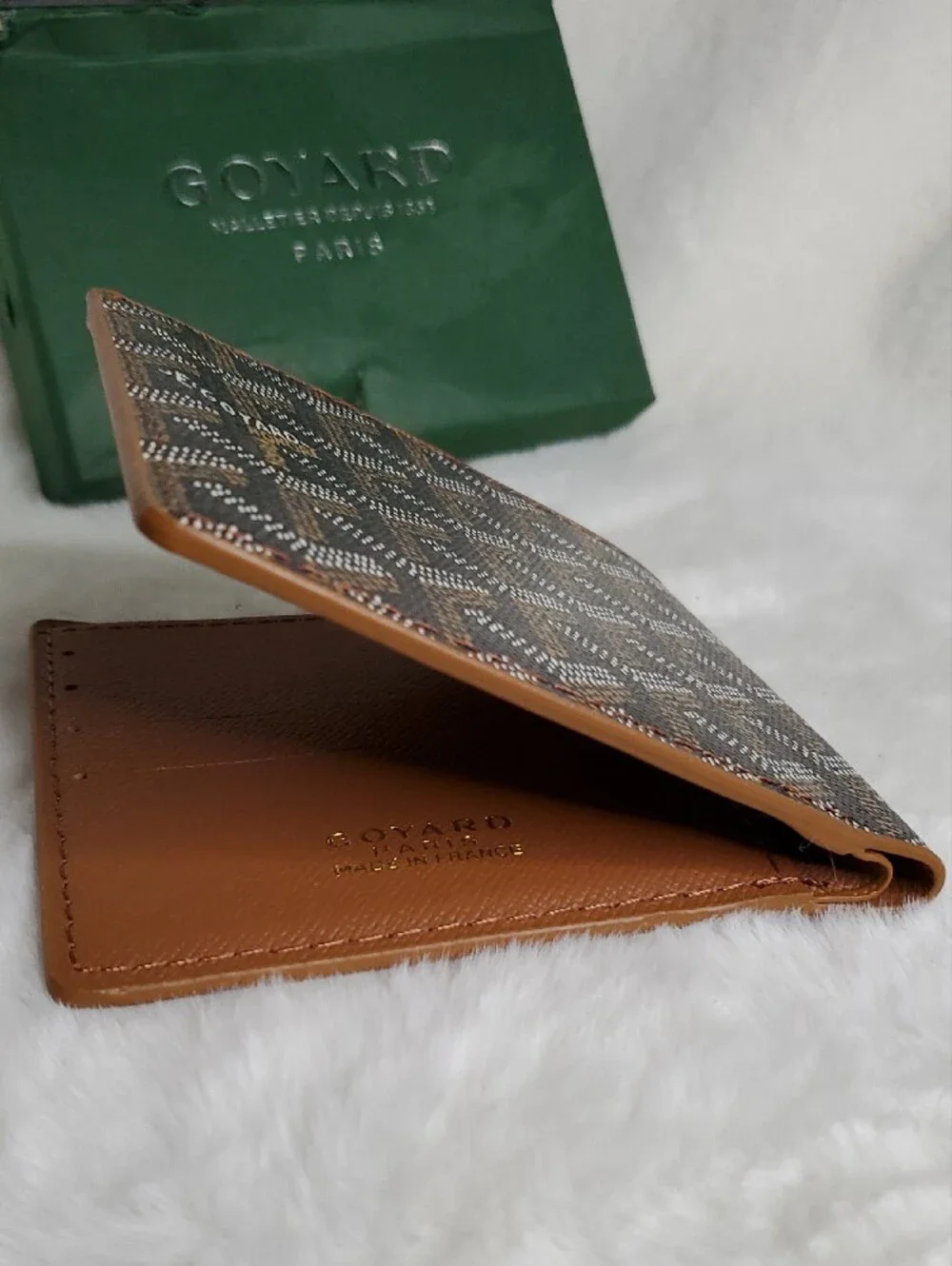 Goyard Black and Brown Chevron Pattern Money Clip Wallet